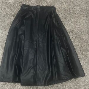 Black Faux Leather A-Line Midi Skirt